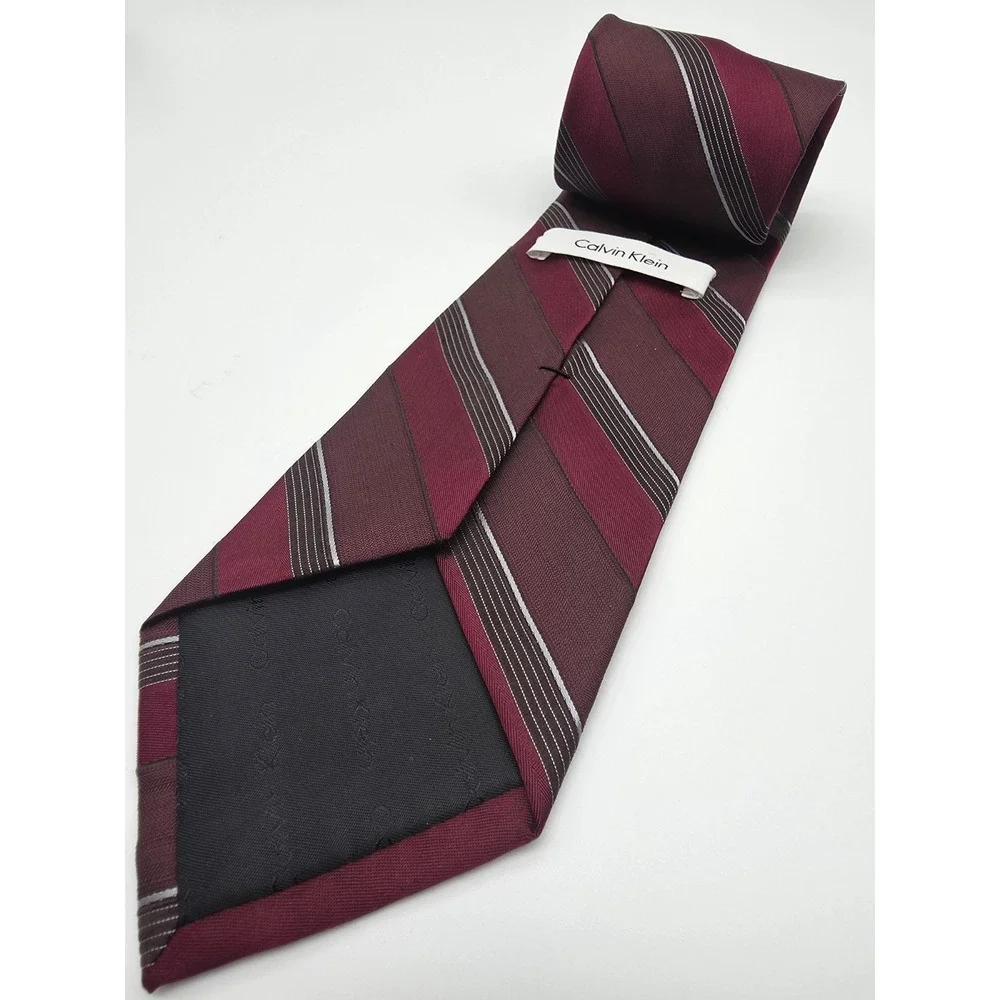 Calvin Klein Maroon Brown Striped Tie Necktie 57